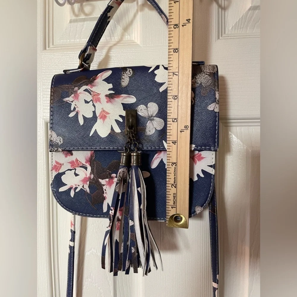 J. Francis Navy Floral Crossbody Handbag With Tassels
